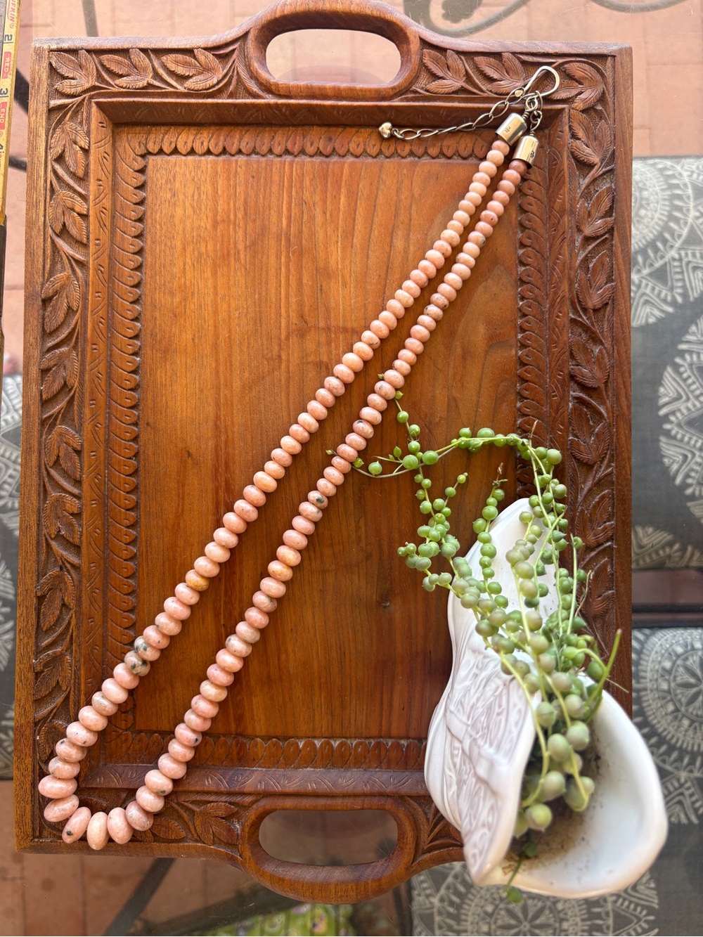 Jay King Peach Pink Opal Beaded Necklace with Sterling Silver Accents 925